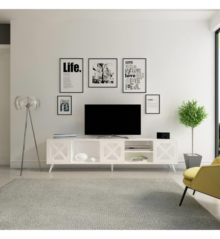 Blanc, Armoires Tv, 45,7X180X29,5 cm, Plaque De Particules Enrobée De Mélamine