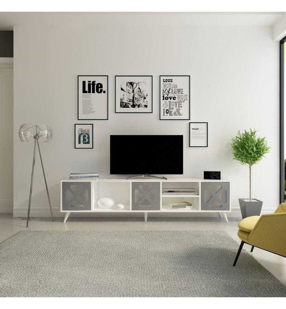 Weiss,Anthrazit, Tv Schränke, 45,7X180X29,5 cm, Melaminbeschichtete Partikelplatte