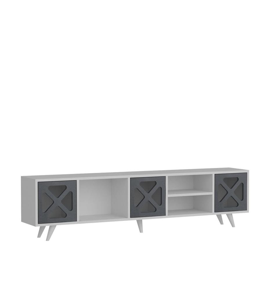 Weiss,Anthrazit, Tv Schränke, 45,7X180X29,5 cm, Melaminbeschichtete Partikelplatte