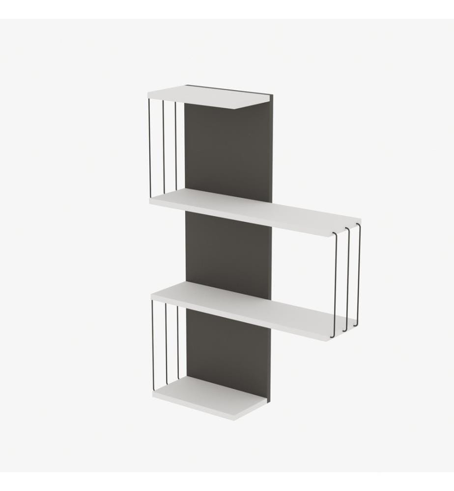 Blanc, Anthracite, Étagère Murale, 96X64X19 cm, Plaque De Particules Enrobée De Mélamine