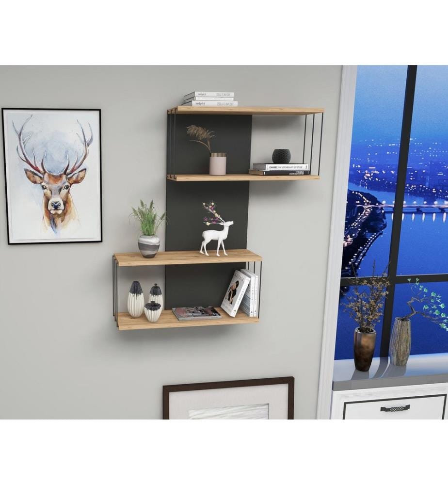 Anthrazit,Pine, Wandregale, 96X65X19 cm, Melaminbeschichtete Partikelplatte