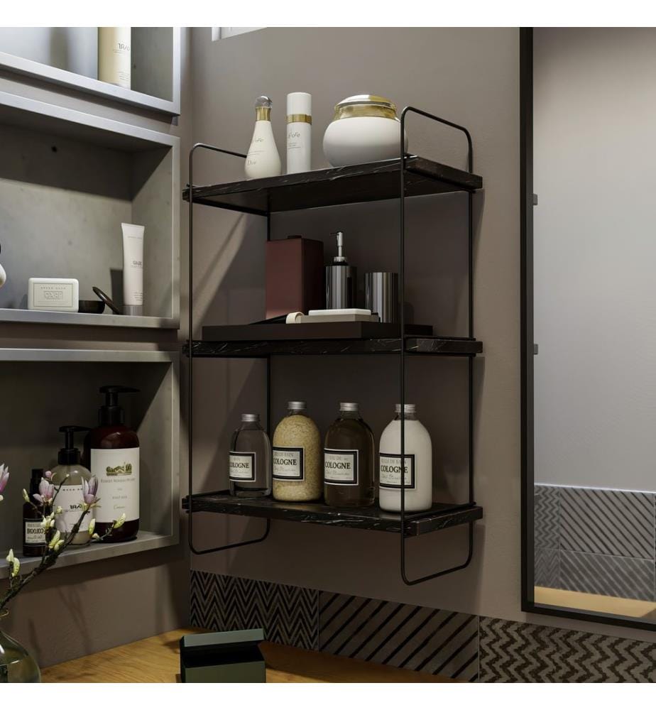 Etagère murale, Noir, Marbre, 100% Melamine Particle Board