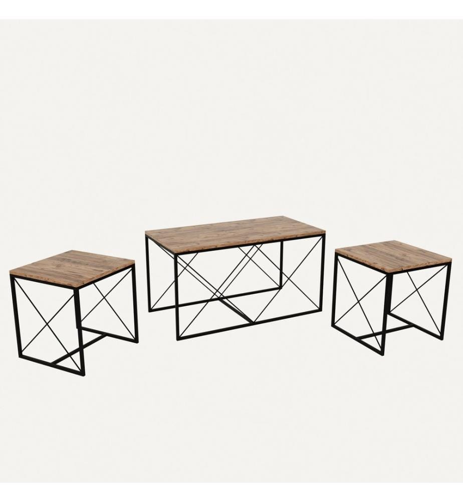 Table basse, Pin Atlantique, Noir, Panneau de particules mélaminé, Pieds en métal