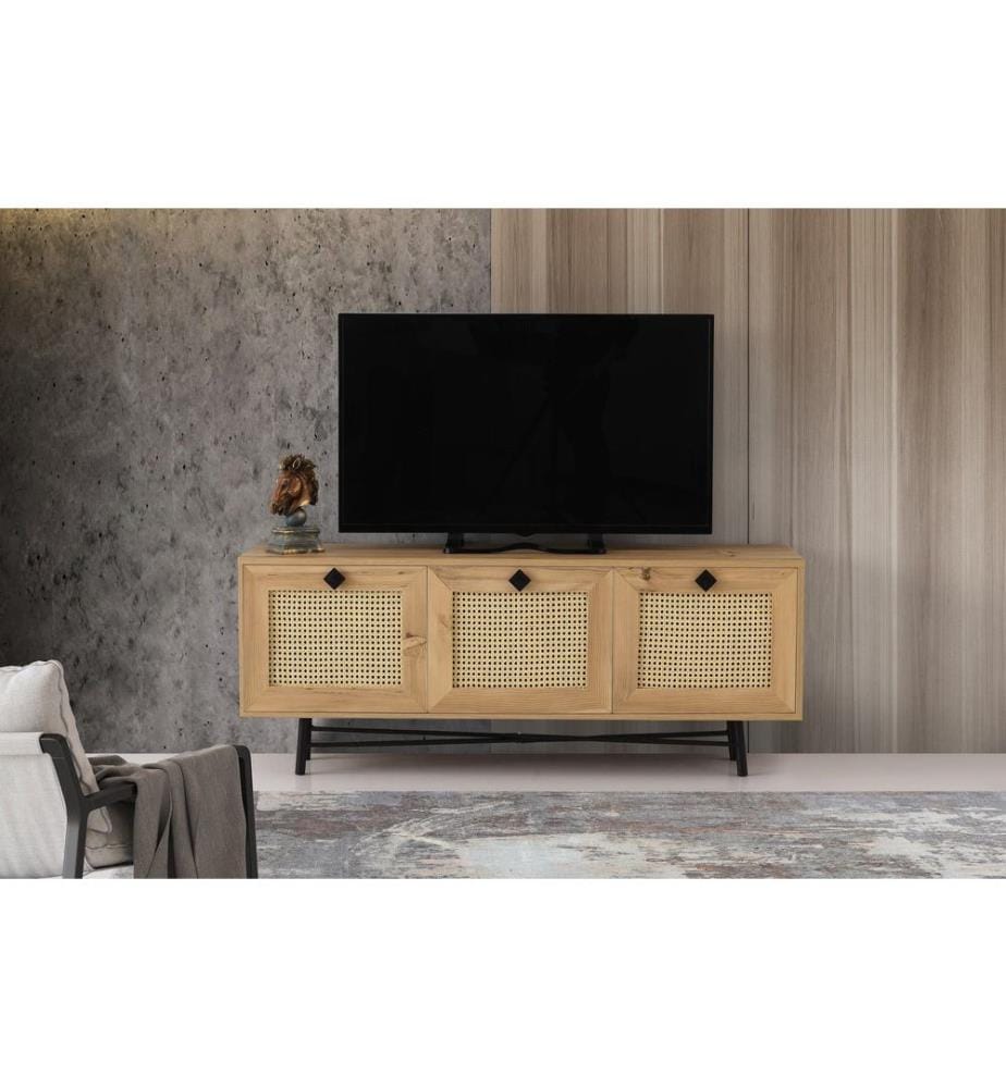 Eichenfarbig,Schwarz, Tv Schränke, 60X140X40 cm, Melaminbeschichtete Partikelplatte