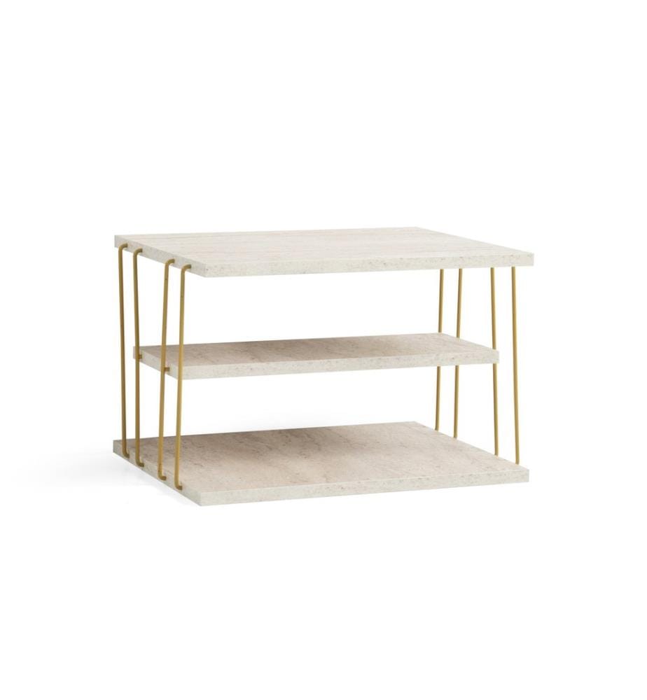 Table d'appoint, travertin, doré, panneau de particules 100 % mélaminé, structure : 100 % MÉTAL