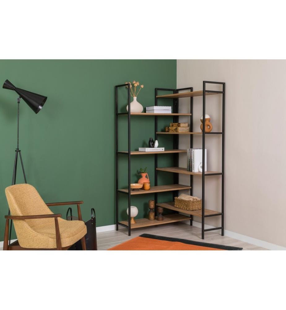 Bücherregal, Atlantische Kiefer, Schwarz, Melaminbeschichtete Spanplatte, Metallrahmen