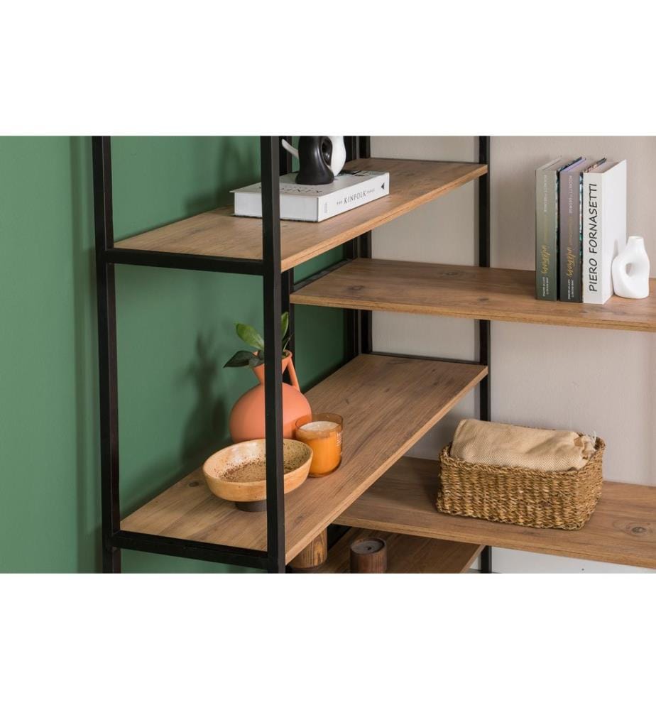Bücherregal, Atlantische Kiefer, Schwarz, Melaminbeschichtete Spanplatte, Metallrahmen