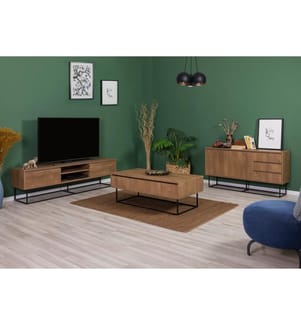 Wohnzimmermöbel-Set, Nussbaum, Schwarz, Melaminbeschichtete Spanplatte