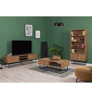 Wohnzimmermöbel-Set, Nussbaum, Schwarz, Melaminbeschichtete Spanplatte, Metallbeine