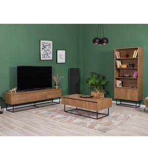 Wohnzimmermöbel-Set, Nussbaum, Schwarz, Melaminbeschichtete Spanplatte