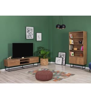 Wohnzimmermöbel-Set, Walnuss, Schwarz, Melaminbeschichtete Spanplatte