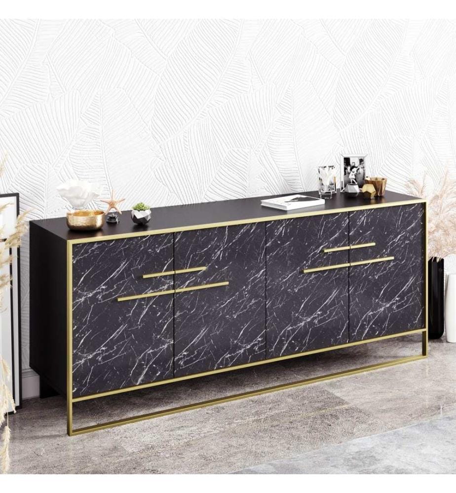 Console, GoldBlack, Melamine Coated Particle Board, Metal Gold Part
