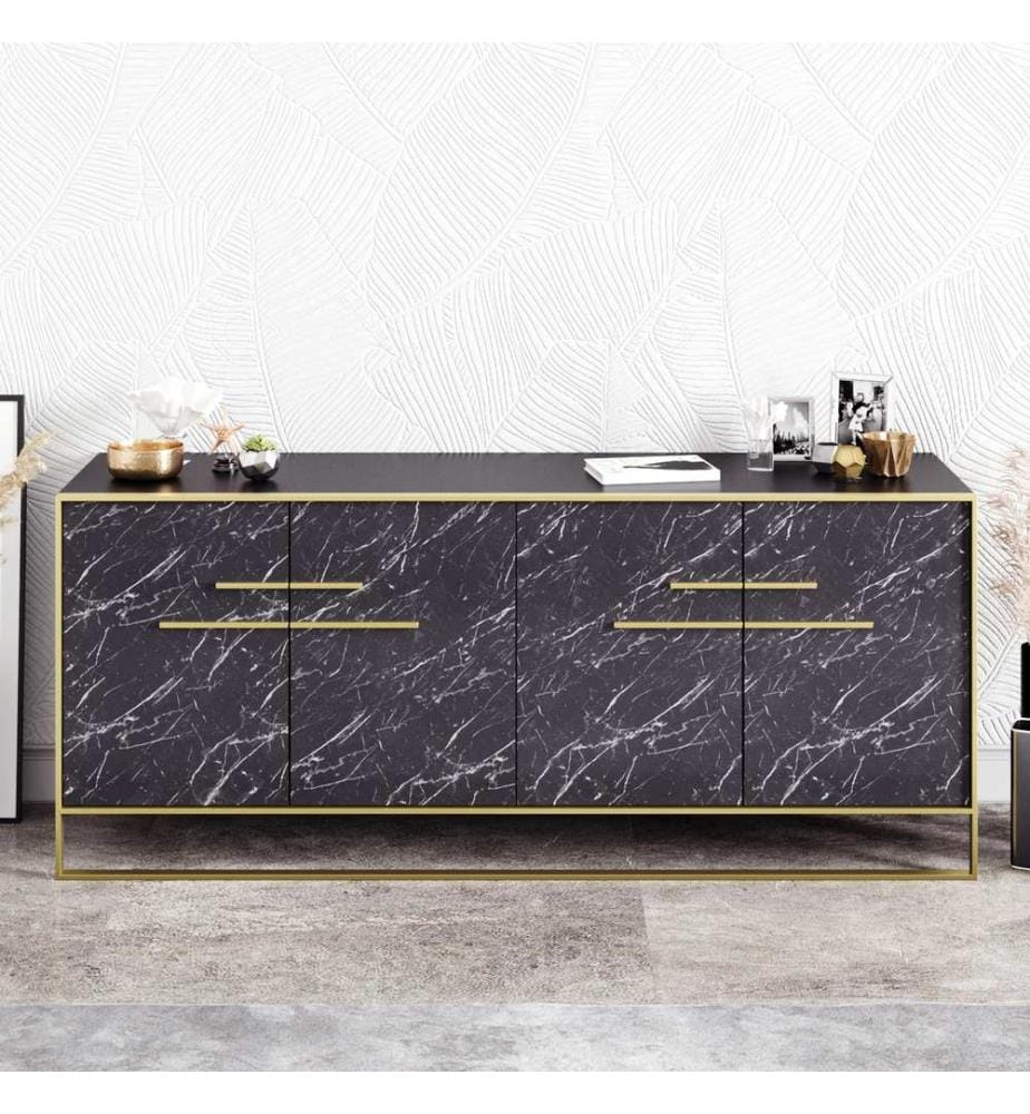 Console, GoldBlack, Melamine Coated Particle Board, Metal Gold Part