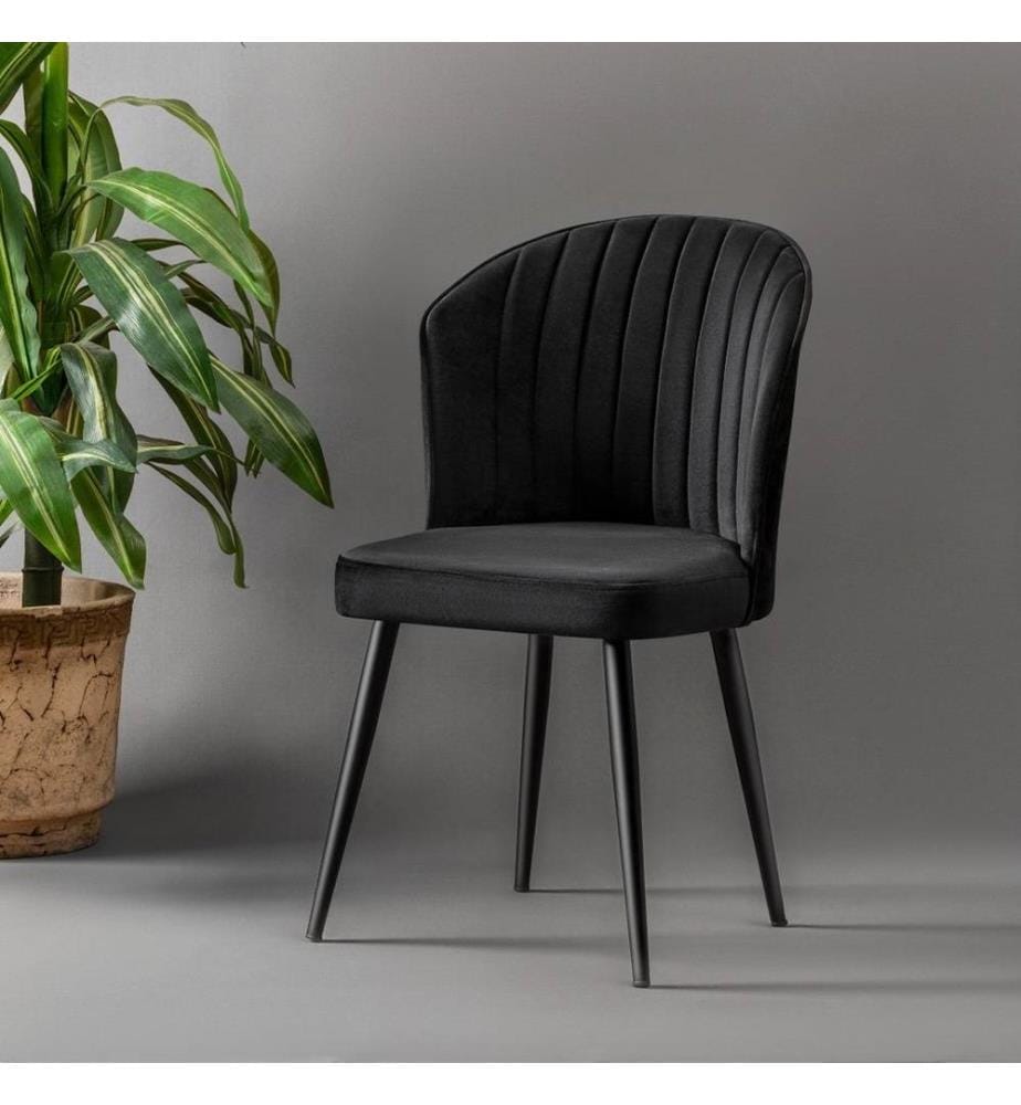 Stuhl-Set , 4 Stück, Schwarz, MDF, Stoff: Polyester