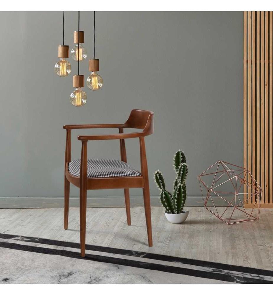 Sedia, Noce, Nero, Bianco, Legno massiccio , Tessuto: Lino