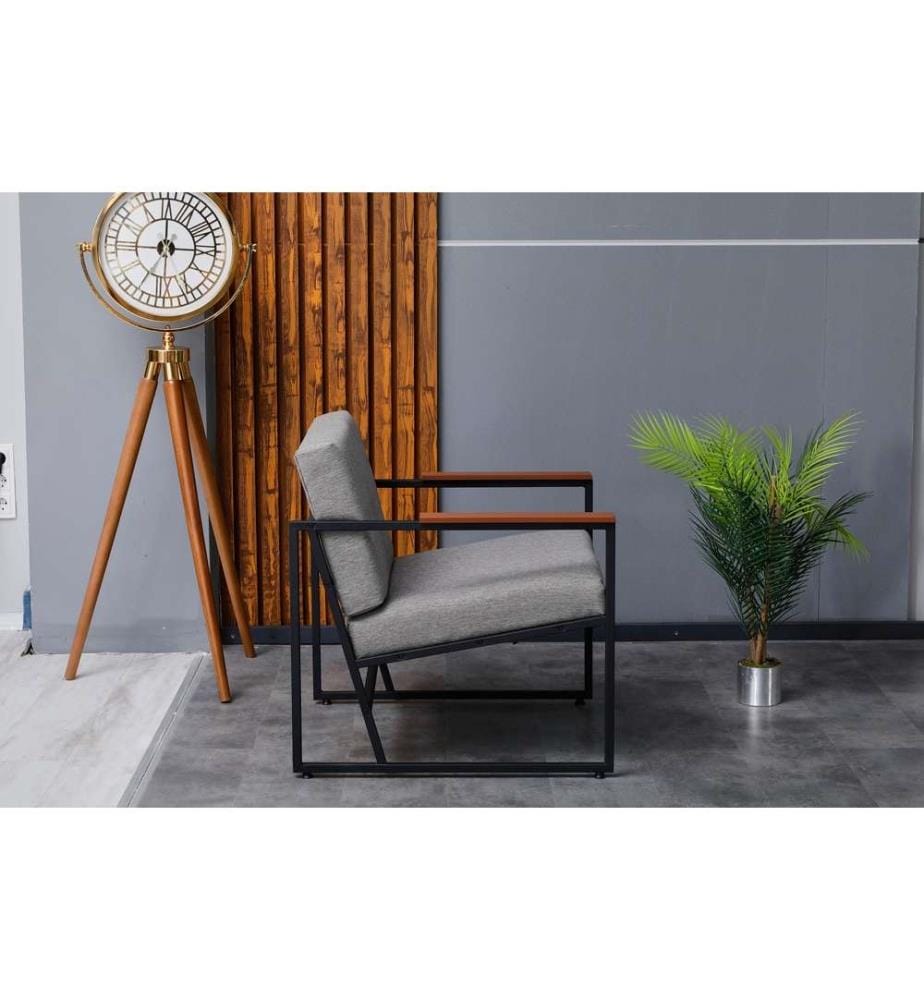 Sedia ad ala, Grigio, 100% metallo, Tessuto: 100% lino