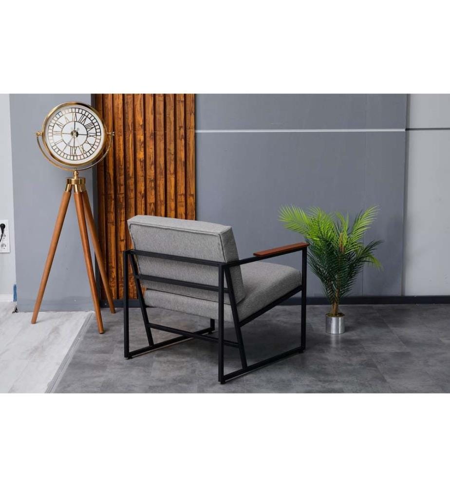 Sedia ad ala, Grigio, 100% metallo, Tessuto: 100% lino