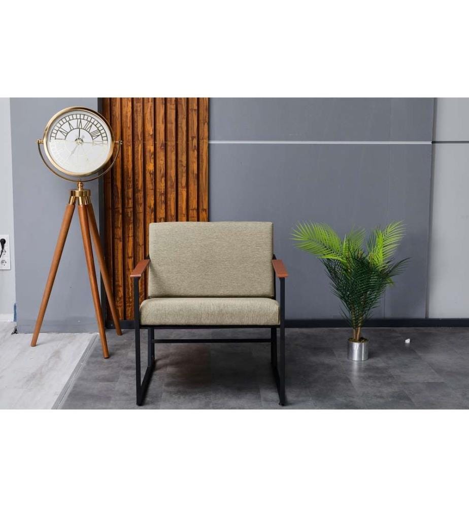 Sedia ad ala, Marrone chiaro, 100% metallo, Tessuto: 100% lino