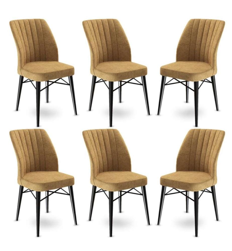 Set di sedie , 6 pezzi, Cappuccino, Nero, Struttura: Metallo, Tessuto: Babyface