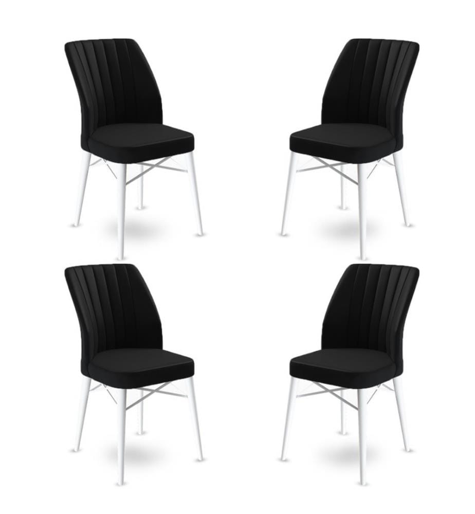 Set di sedie , 4 pezzi, Nero, Bianco, Struttura: Metallo, Tessuto: Babyface
