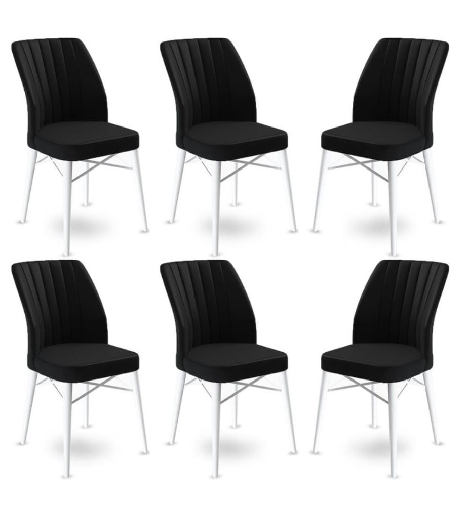 Stuhl-Set , 6 Stück, Schwarz, Weiss, Gestell: Metall, Stoff: Babyface