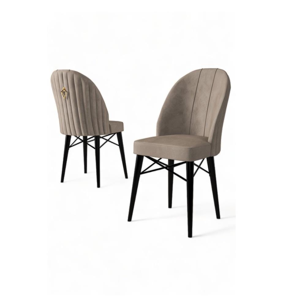 Set di sedie , 4 pezzi, Cappuccino, Nero, Struttura: Metallo, Tessuto: Babyface