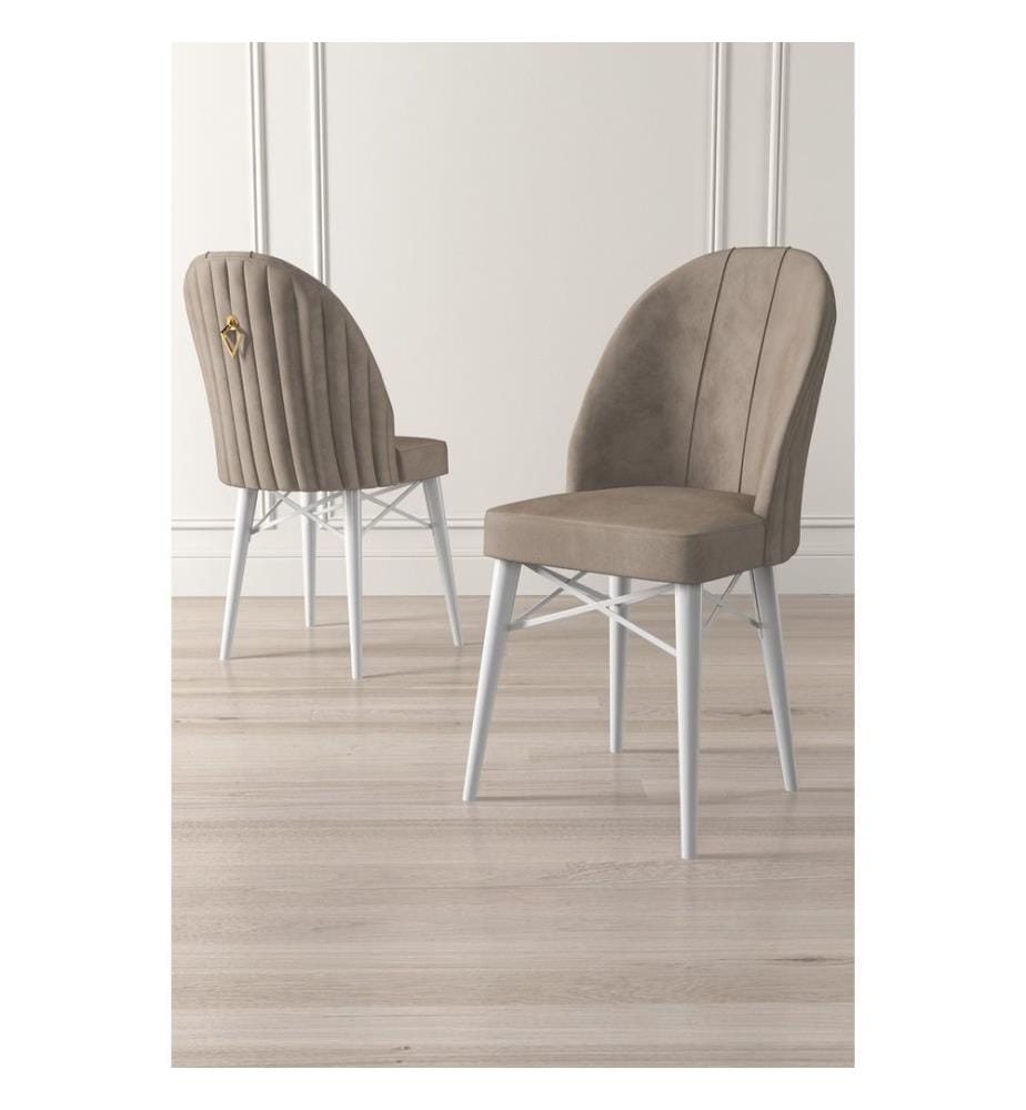Set di sedie , 6 pezzi, Cappuccino, Bianco, Struttura: Metallo, Tessuto: Babyface