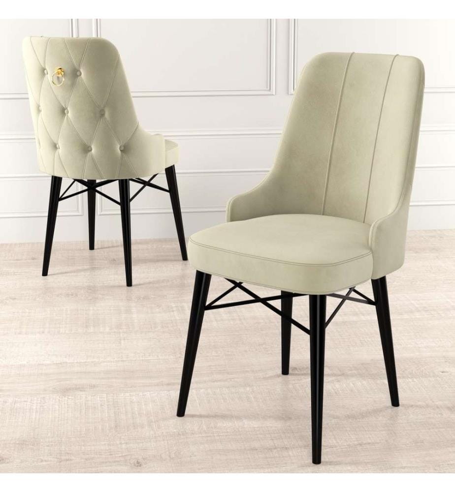 Set di sedie , 4 pezzi, Crema, Nero, Struttura: Metallo, Tessuto: Babyface