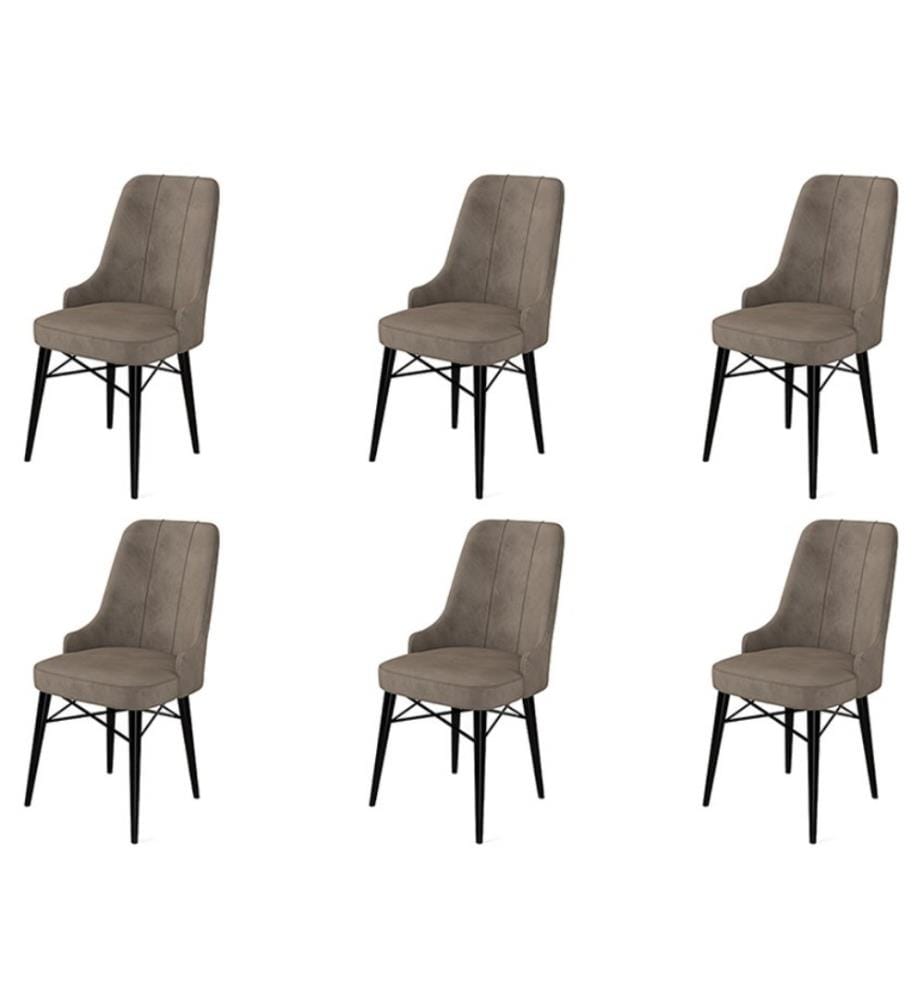 Set di sedie , 6 pezzi, Cappuccino, Nero, Struttura: Metallo, Tessuto: Babyface