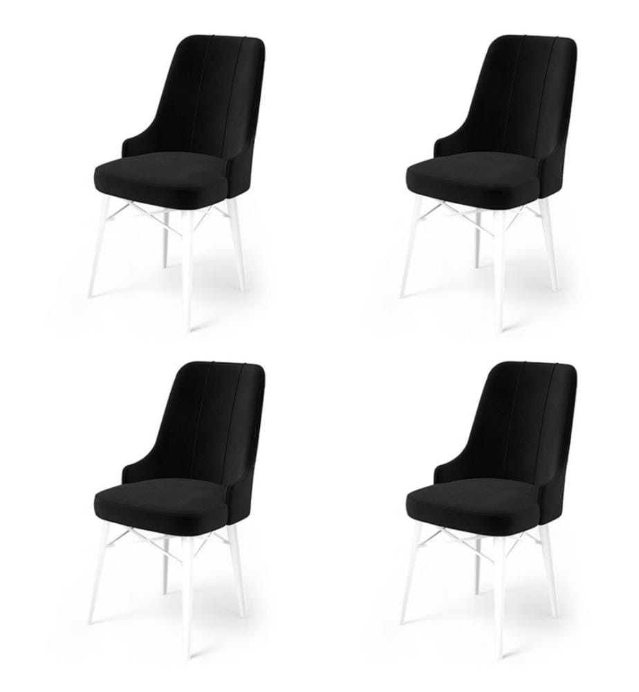 Set di sedie , 4 pezzi, Nero, Bianco, Struttura: Metallo, Tessuto: Babyface