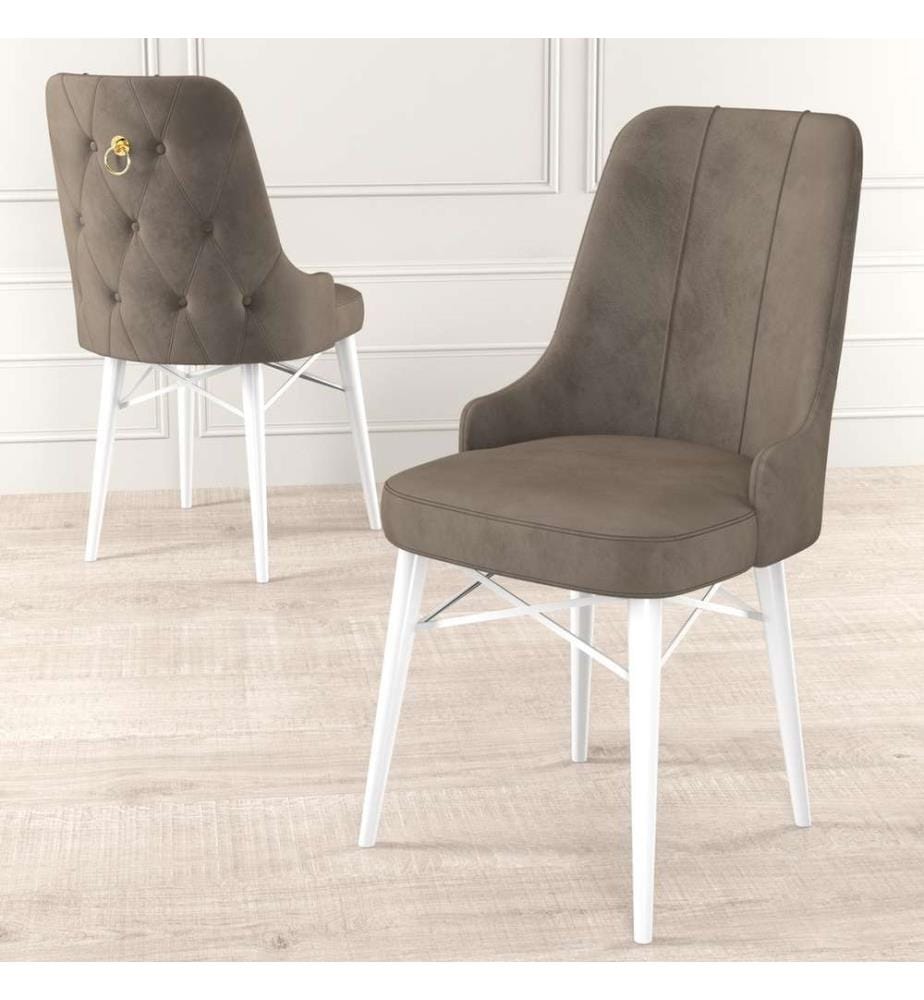 Set di sedie , 6 pezzi, Cappuccino, Bianco, Struttura: Metallo, Tessuto: Babyface