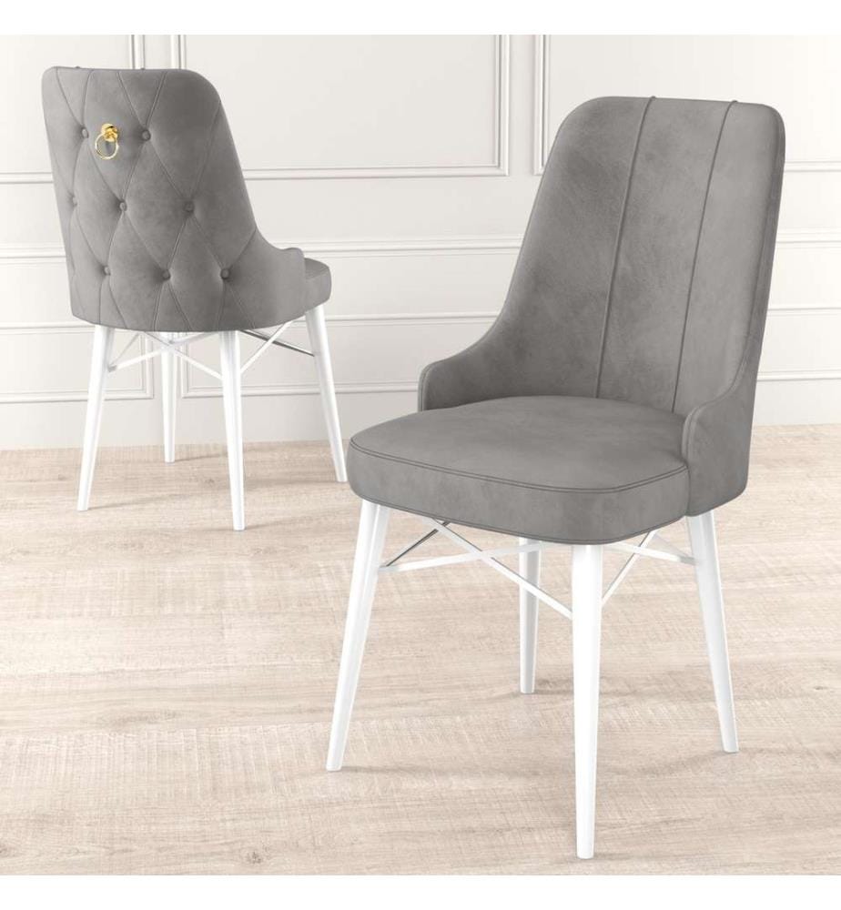 Set di sedie , 6 pezzi, Grigio, Bianco, Struttura: Metallo, Tessuto: Babyface