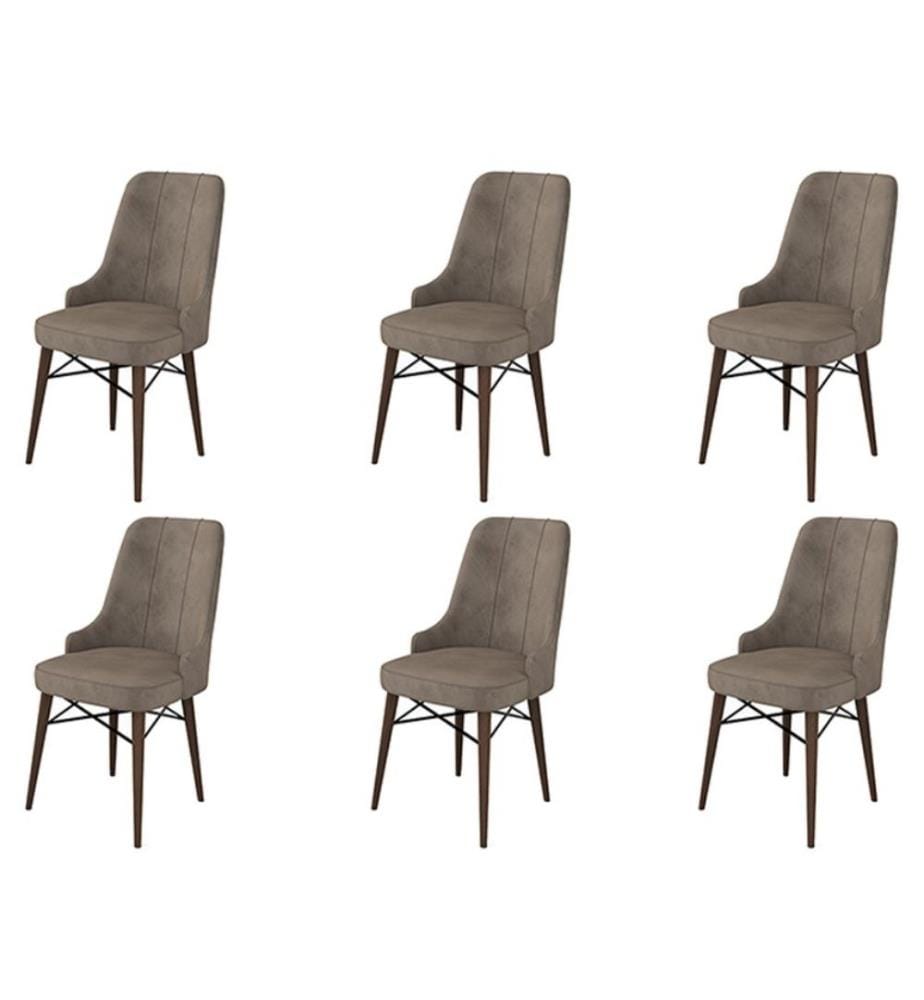 Set di sedie , 6 pezzi, Cappuccino, Marrone, Struttura: Metallo, Tessuto: Babyface