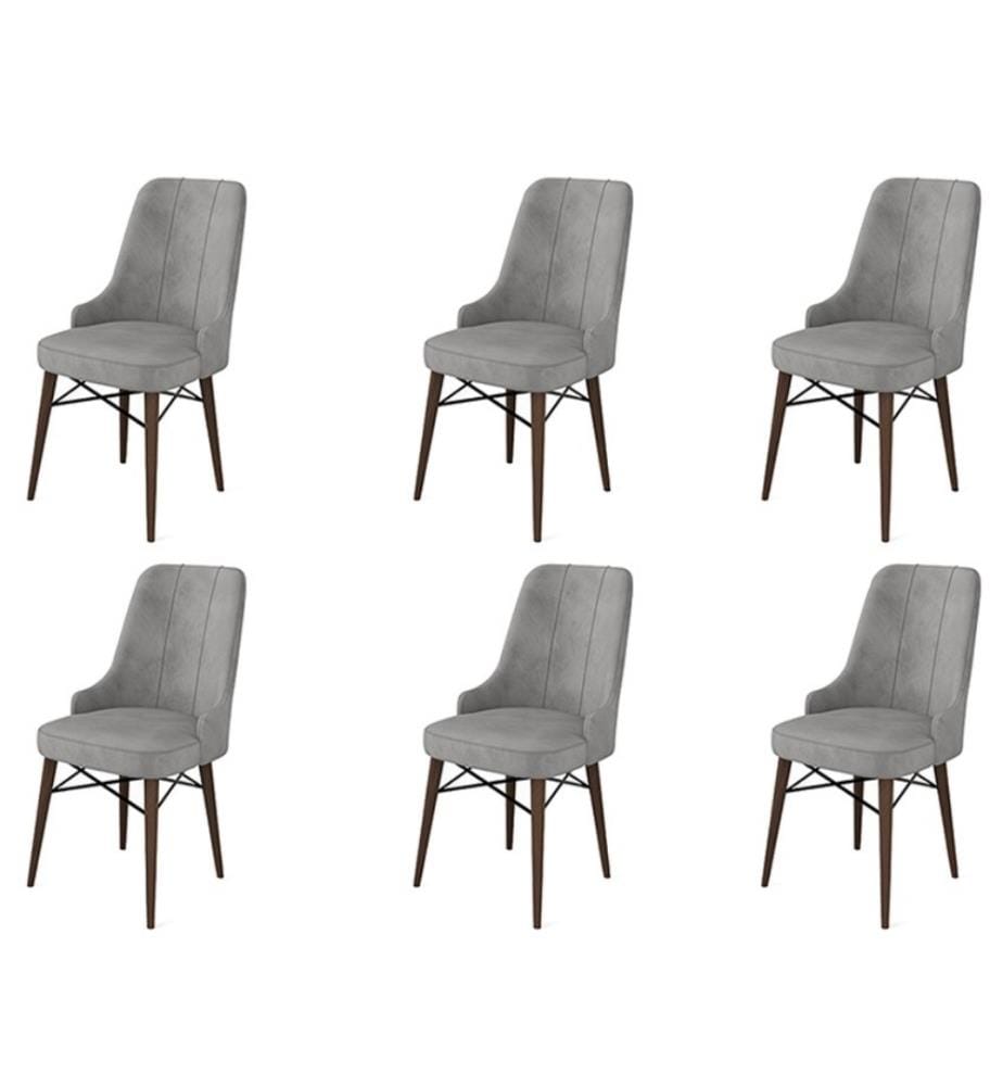 Set di sedie , 6 pezzi, Grigio, Marrone, Struttura: Metallo, Tessuto: Babyface