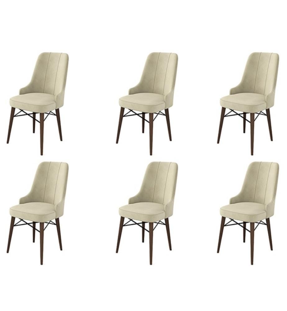 Stuhl-Set , 6 Stück, Creme, Braun, Gestell: Metall, Stoff: Babyface
