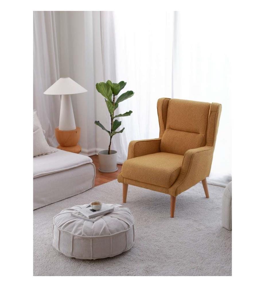 Sedia ad ala, Senape, Struttura: 100% Legno, Tessuto: Teddy