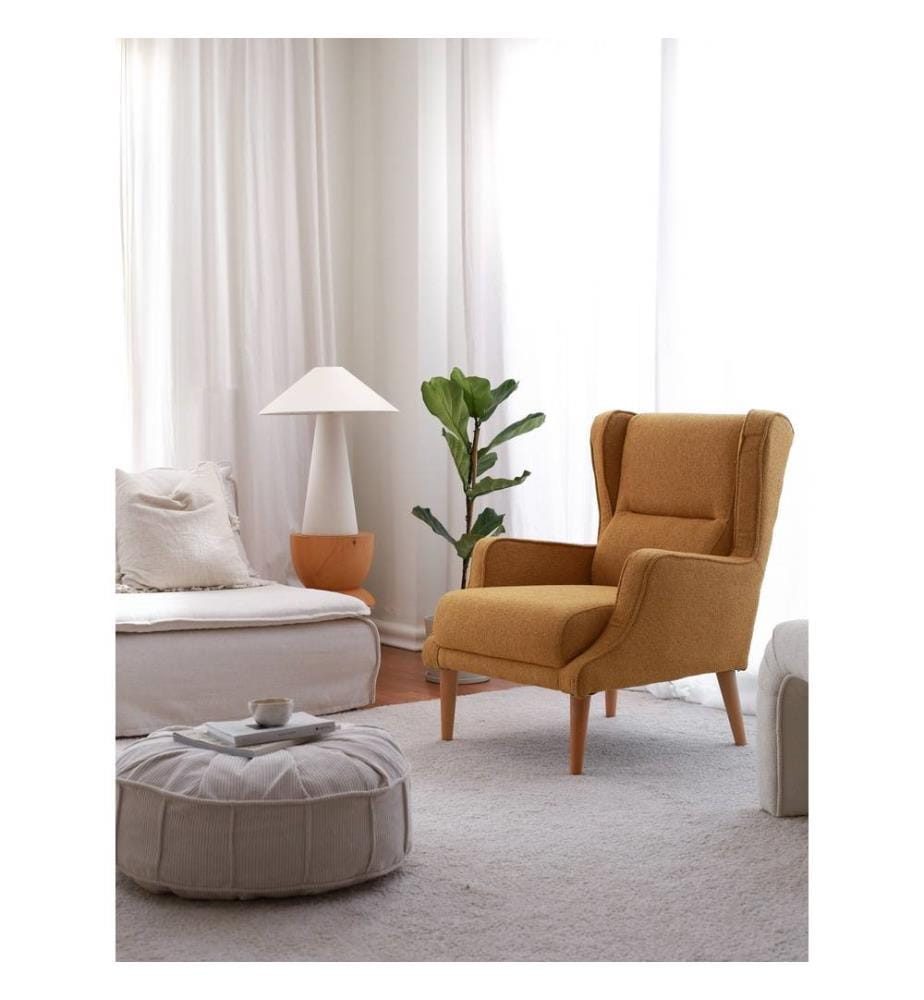 Sedia ad ala, Senape, Struttura: 100% Legno, Tessuto: Teddy
