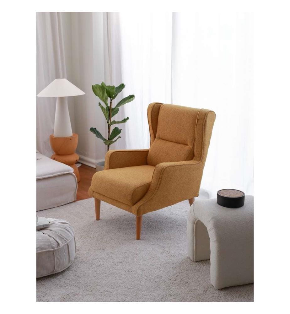 Sedia ad ala, Senape, Struttura: 100% Legno, Tessuto: Teddy
