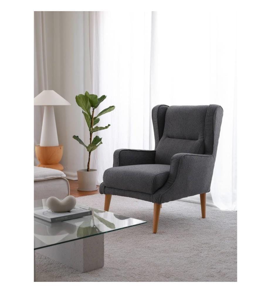Sedia ad ala, Fume, Struttura: 100% legno, tessuto: Teddy