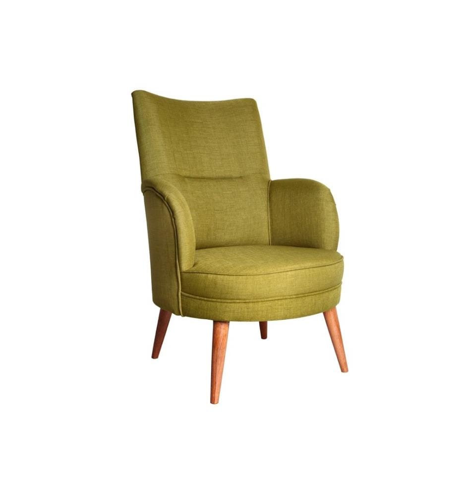 Chaise à oreilles, vert cacahuète, cadre en bois massif, tissu polyester