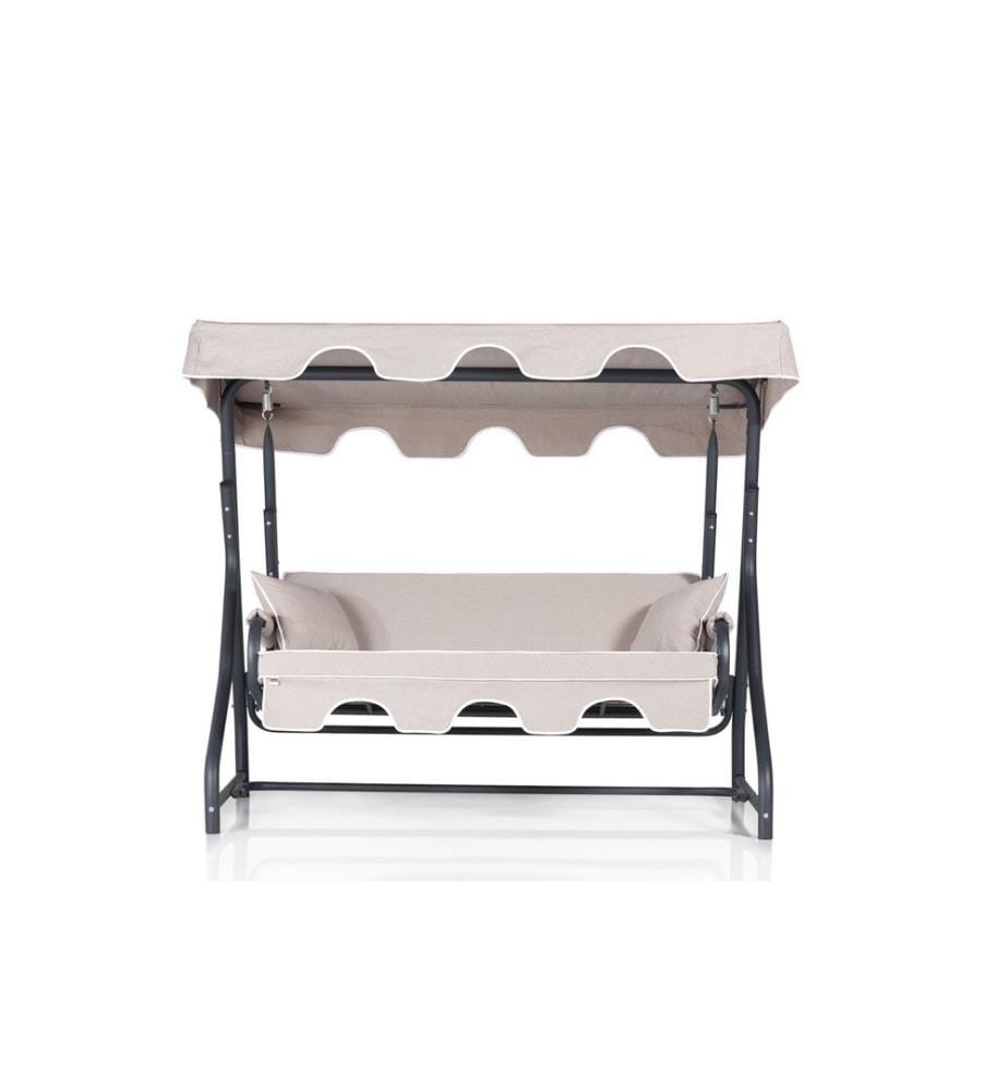 Garten-Dreifach-Schaukelstuhl, Creme Schwarz, Gestell aus Aliminium, Stoff aus Polyester