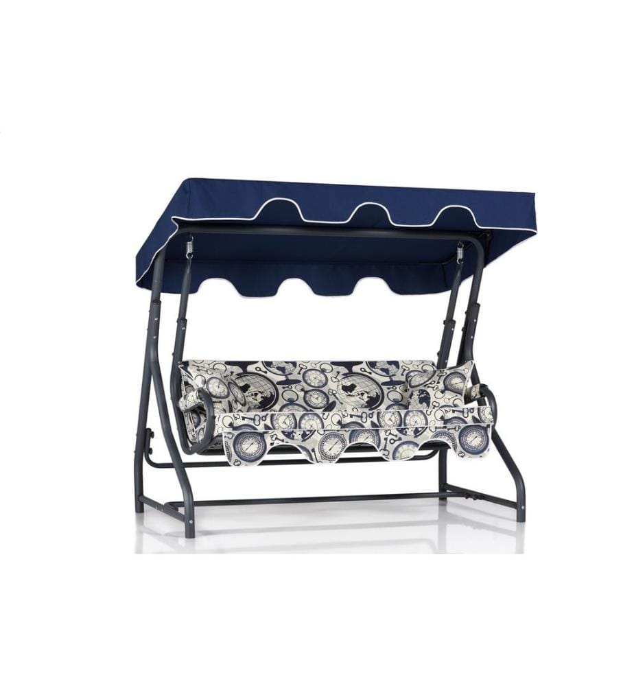Garten-Dreifach-Schaukelstuhl, dunkelblau-creme-schwarz, Metallgestell, Polyester-Gewebe