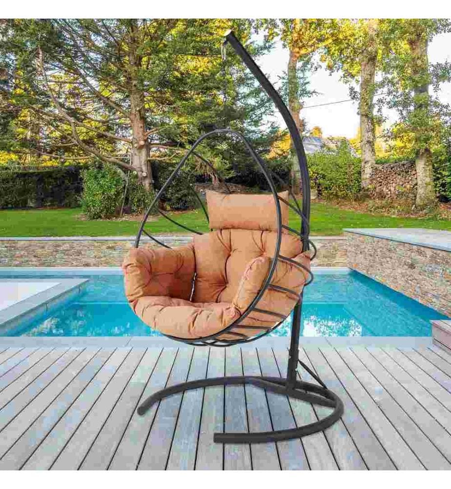 Garten-Schaukelstuhl, Anthrazitbraun, Metallgestell, Polyester-Gewebe