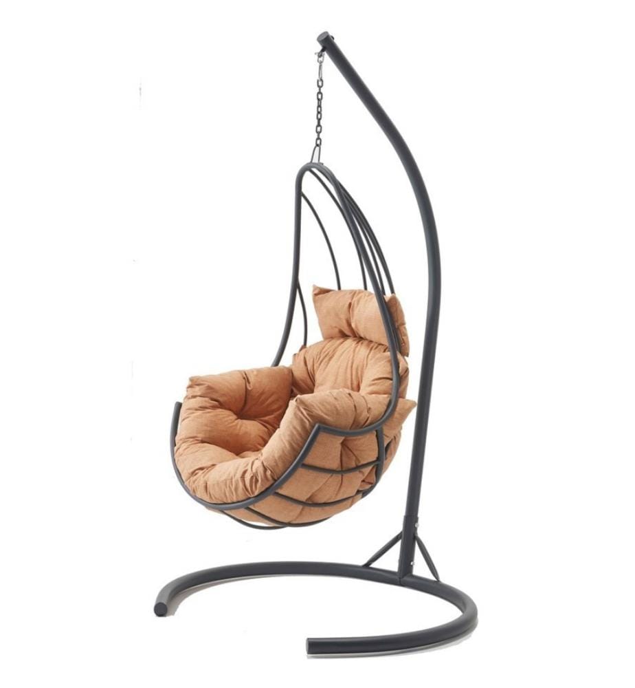 Garten-Schaukelstuhl, Anthrazit Beige, Metallgestell, Polyester-Gewebe