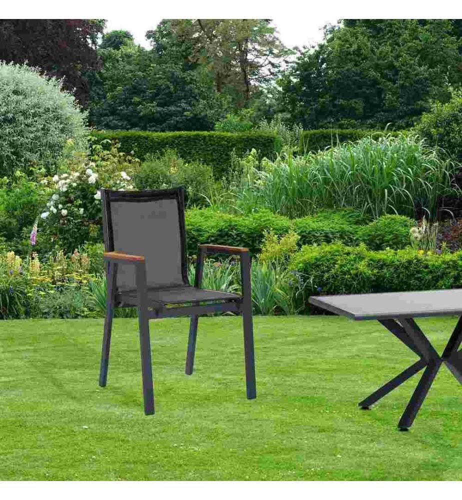 Set di sedie da giardino, 6 pezzi, grigio nero, Aliminium