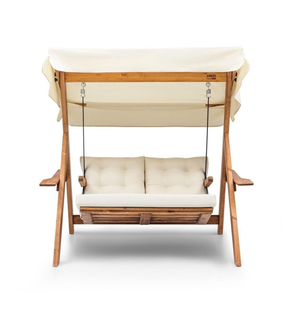 Garten-Doppel-Schaukelstuhl, Creme, Gestell aus Kiefernholz, Polyester-Gewebe