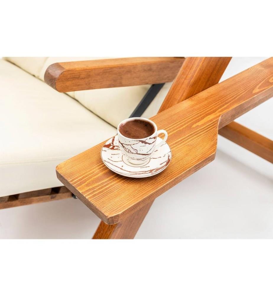 Garten-Doppel-Schaukelstuhl, Creme, Gestell aus Kiefernholz, Polyester-Gewebe