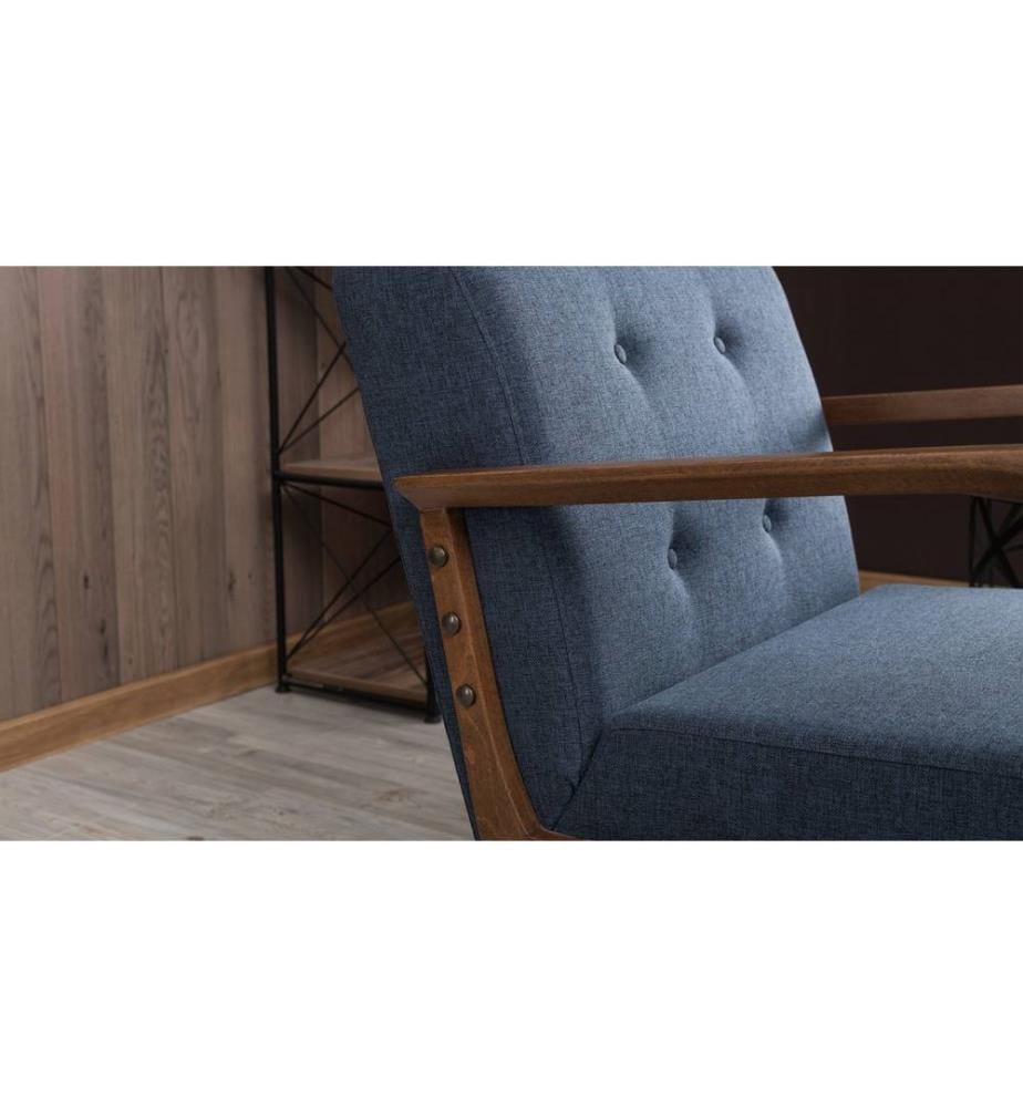 Sedia ad ala, blu, struttura in legno di faggio, tessuto in poliestere