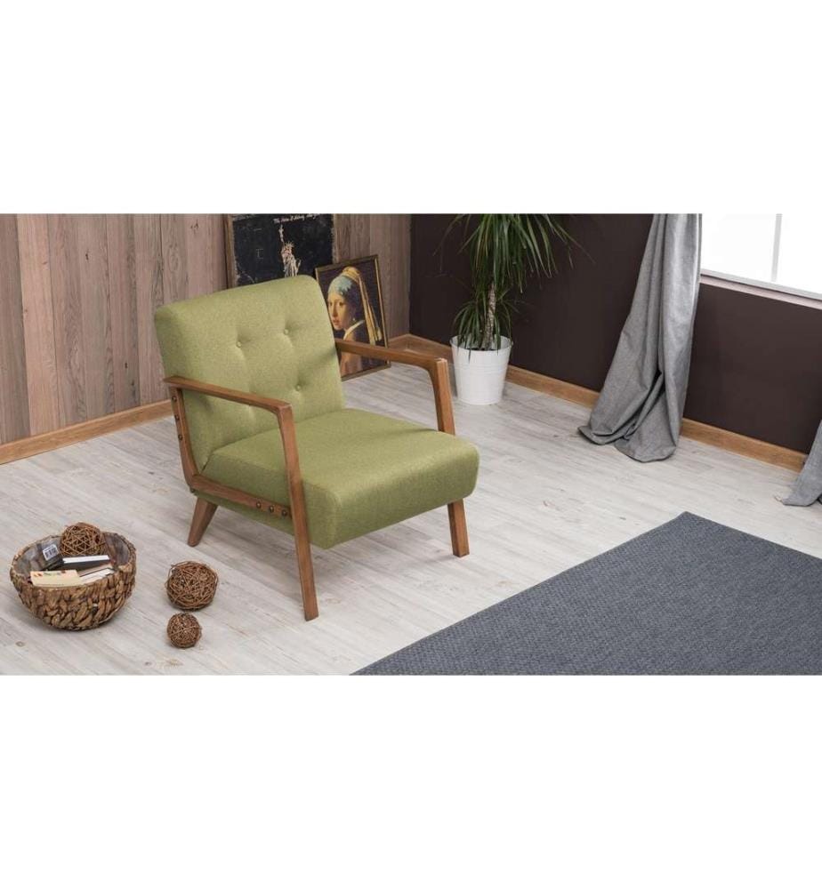 Ohrensessel, Grün, Gestell aus Buchenholz, Stoff aus Polyester