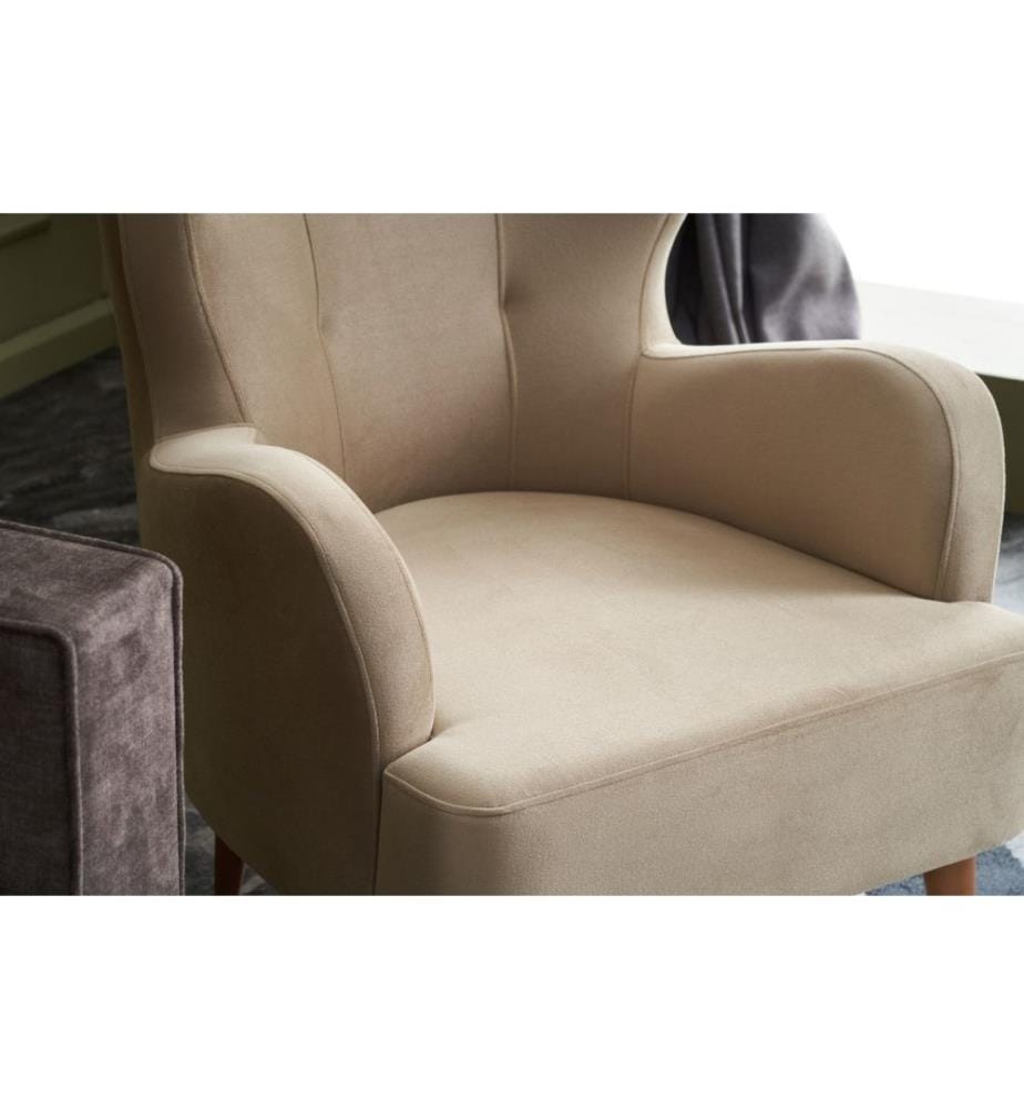 Wing Chair, Cream, Hornbeam Wood Frame, Velvet Fabric Fabric